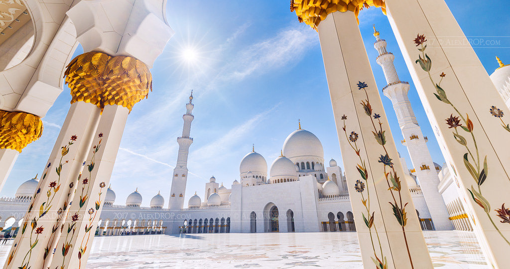 Backlit Sheikh Zayed Mosque scape